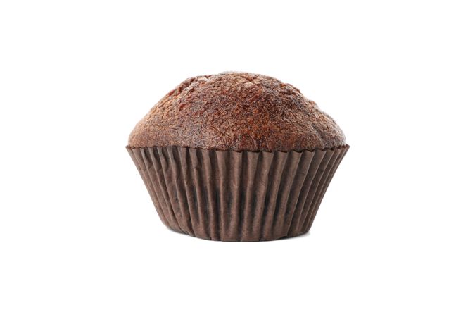 Delicious chocolate muffin isolated on blank background