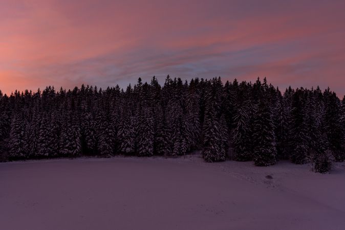 Winter landscape at sunrise with deep snow in the mountains