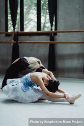 Woman and girl in blue tutu stretching 41AwL4
