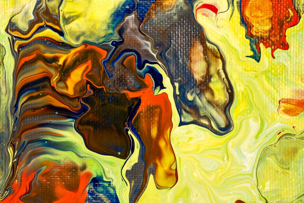 Yellow And Orange Fluid Art, Abstract Acrylic Pouring
