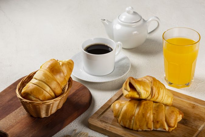 Traditional fresh baked croissants on the table.