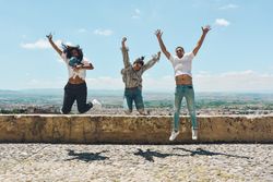 Group of friends doing tourism in Spain.