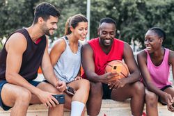 Using the smartphone on the court after a basketball game