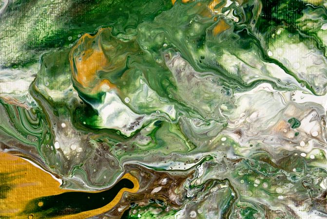 Green and Yellow Fluid Art, Abstract Acrylic