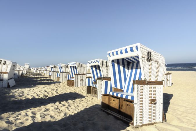 Beach chairs with numbers in rows