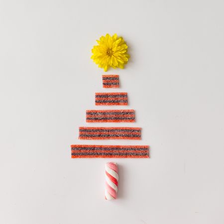 Christmas tree made of marshmallow candy, flower and sour strips