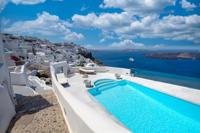Pool on top of a cliff above the Aegean Sea