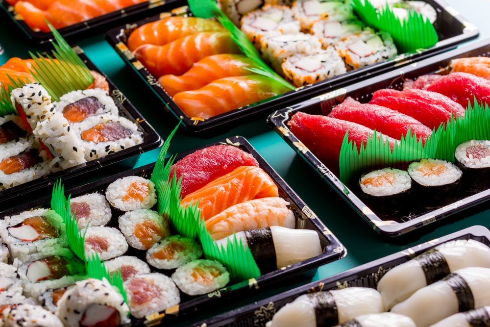 Tasty sushi served in a table
