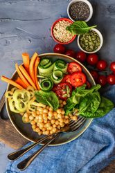 Top view of healthy Buddha bowl lunch