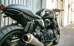Back view of customized motorcycle