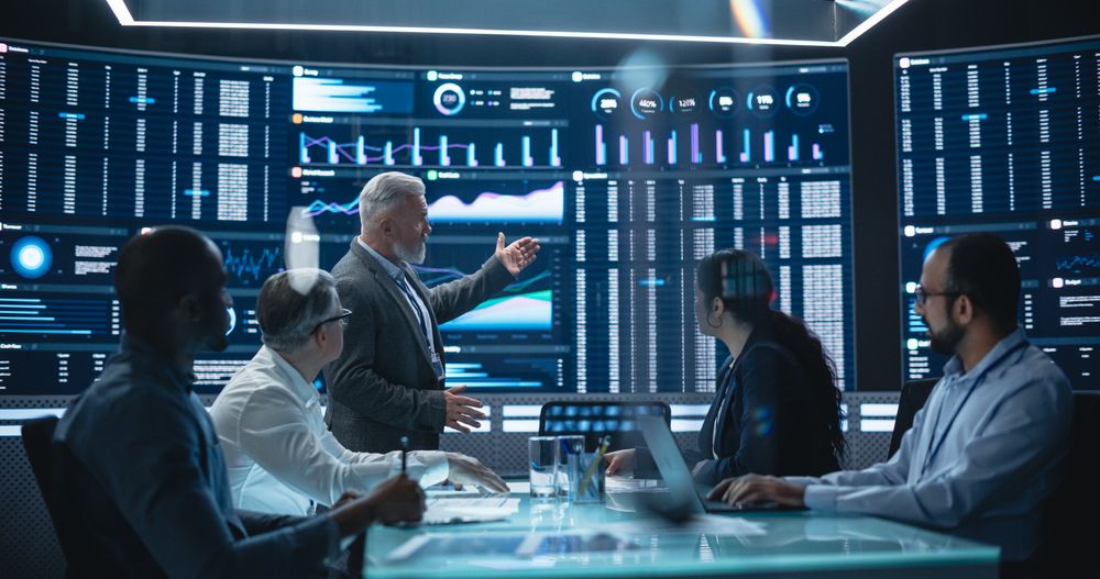 Chief Financial Officer Holding a Meeting with a Group of Fintech Investors.
