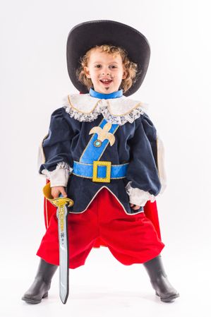 Fantastic disguise as a child musketeer for carnival