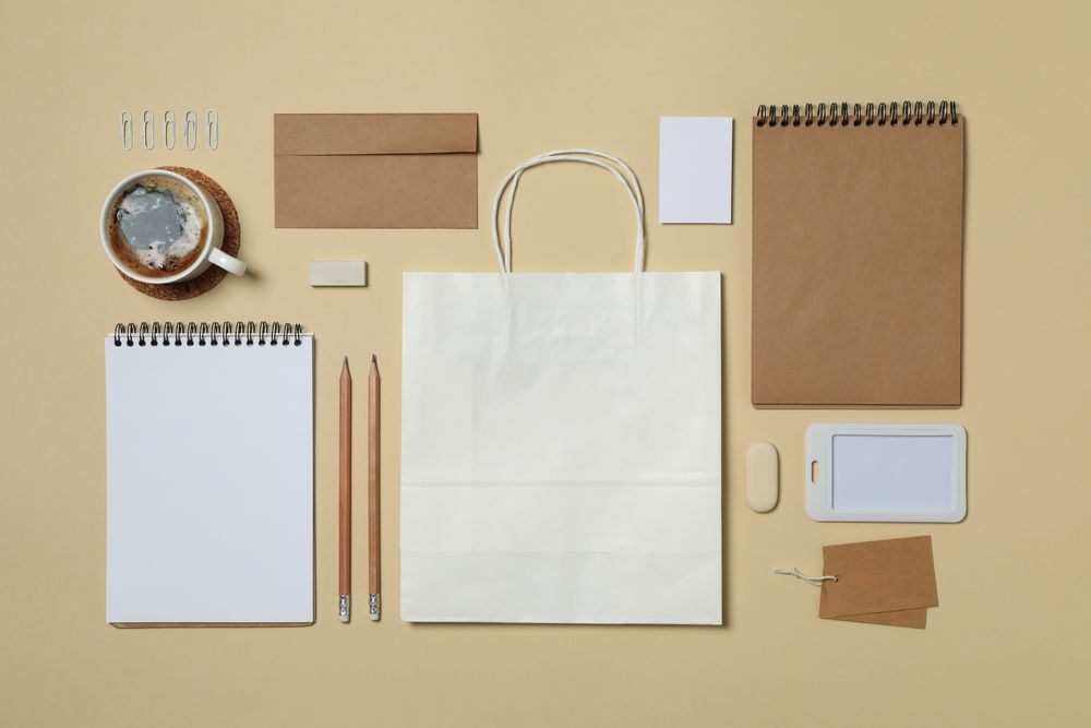 Mockup business brand template on beige background, space for text
