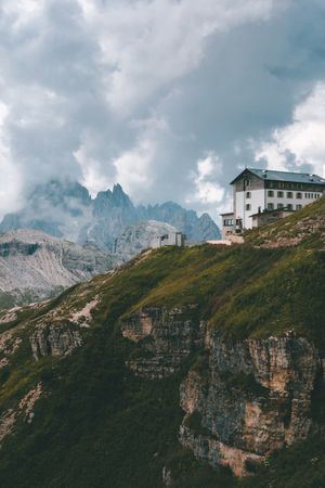 Hotel on cliff during cloudy weather