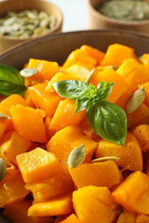 Concept of tasty homemade dish - baked pumpkin