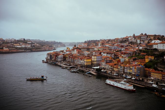 PORTO, PORTUGAL - February, 11, 2019 : Vessels floating near old city