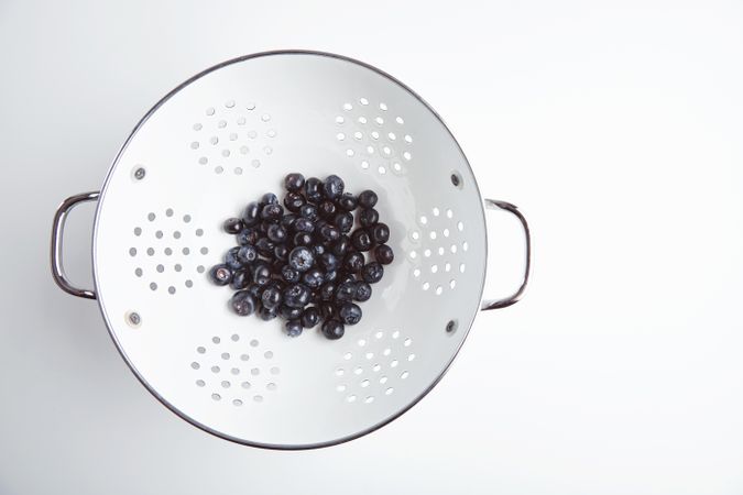 Washed blueberries in strainer