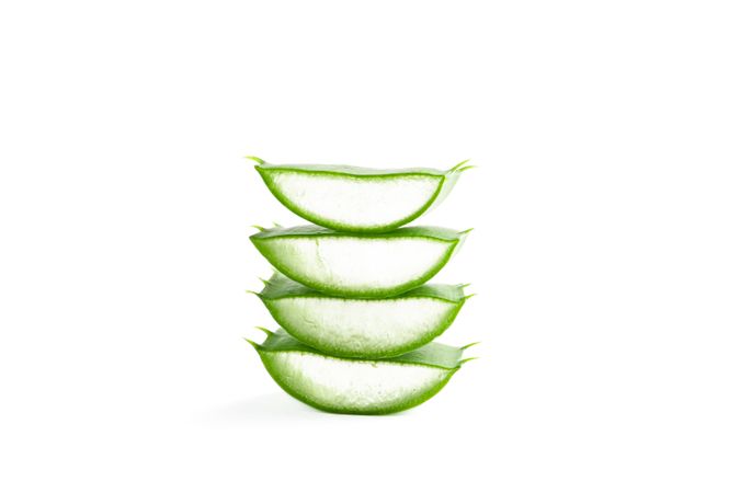 Aloe vera slices isolated on blank background. Herbal medicine