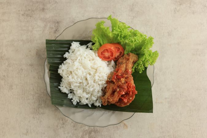 Top View Nasi Ayam Penyet or Penyetan Ayam
