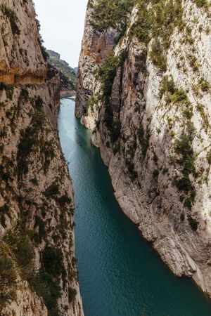 Top view of a river crossing a canyon