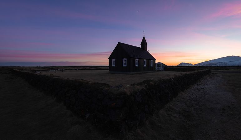 Wooden christian church Budakirkja in Iceland