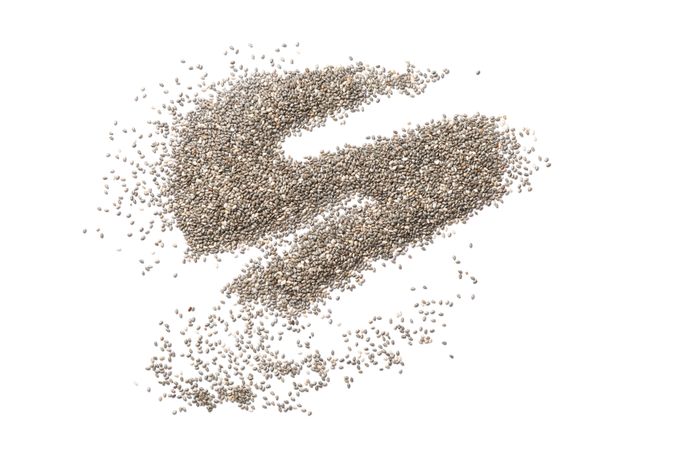 Many chia seeds isolated on plain background