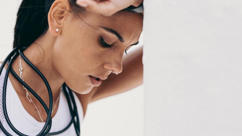 Close up of woman taking a break after workout