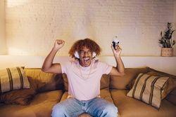 Young man playing video games