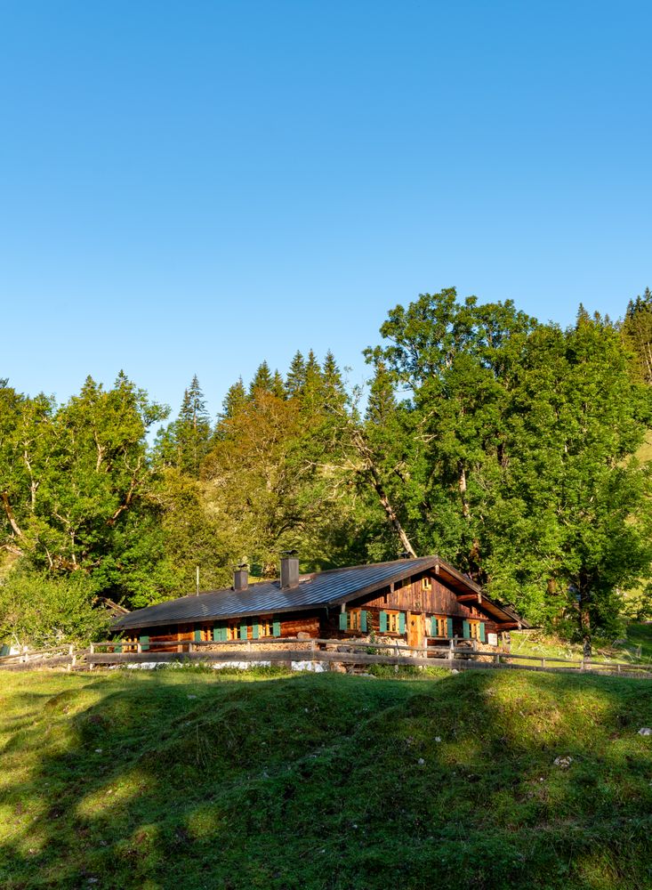 Mountain cabin in the Bavarian Alps on a sunny day in summer