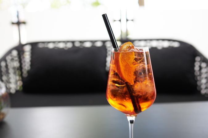 Side view of aperol spritz
