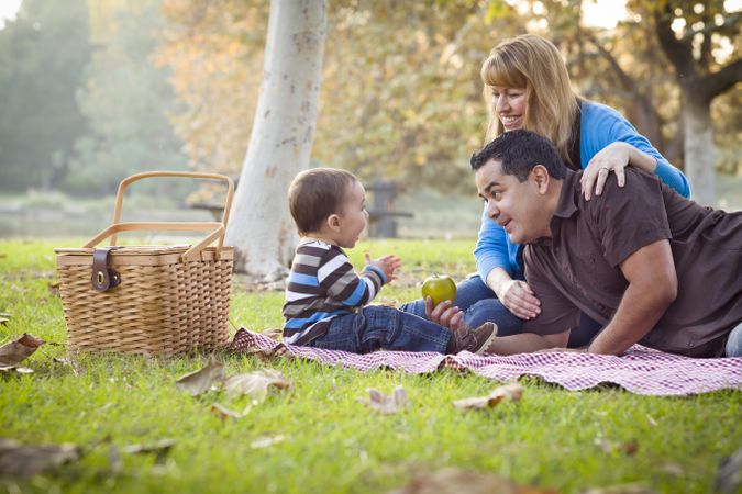 Happy Young Family Having Picnic In The Park
