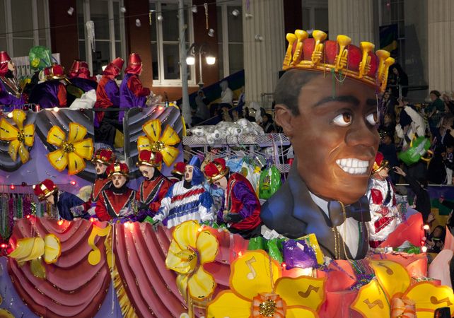 King Louis float at Mardi Gras parade in New Orleans