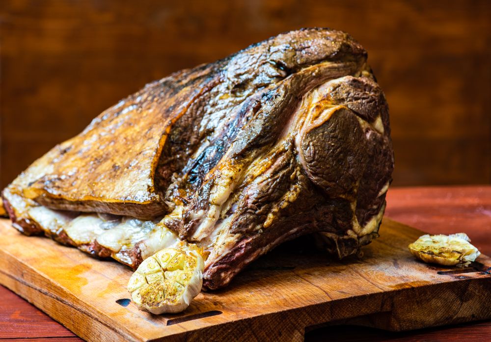 Roasted pork meat on board