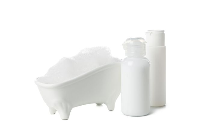 Concept of bathroom accessories, isolated on plain background