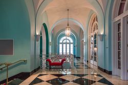 Blue hallway at the Greenbrier Hotel, West Virginia