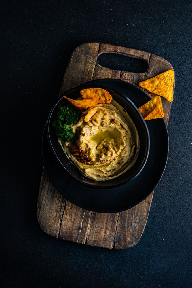 Top view of traditional hummus