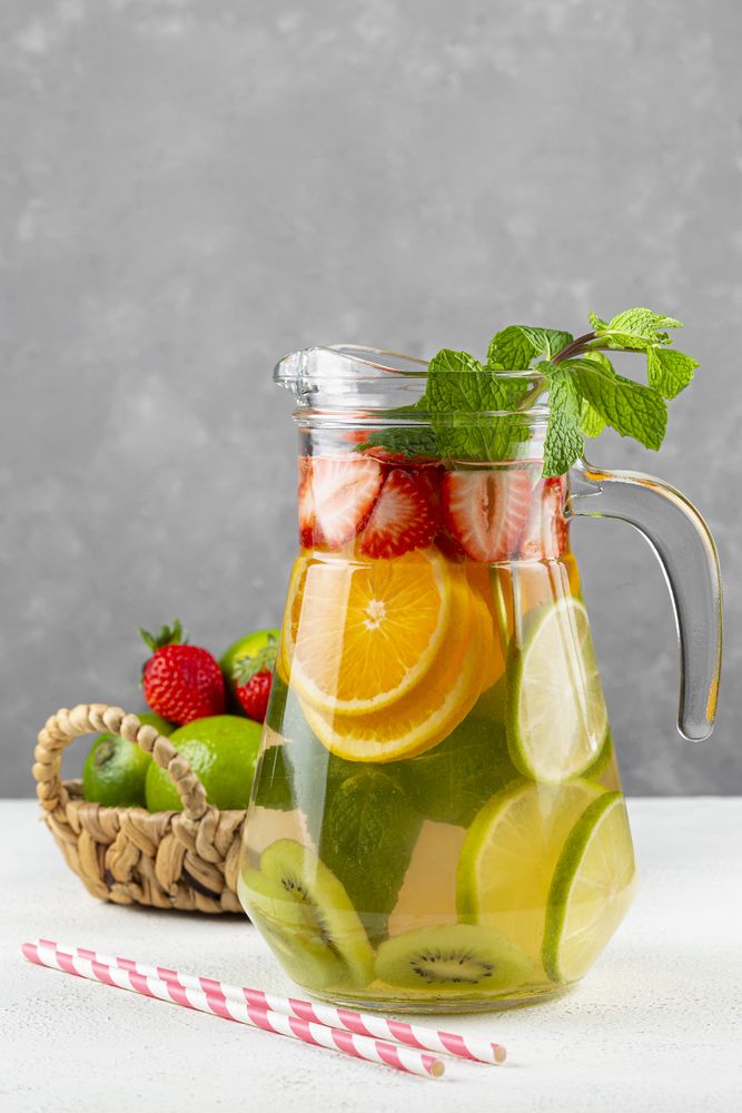 Water flavored with fresh summer fruit.