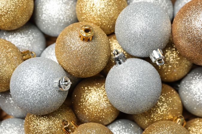 Christmas balls on whole background, close up
