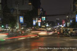 Jakarta, Indonesia - July 14, 2019: Streets and traffic in Central Jakarta at night 5qOlYb
