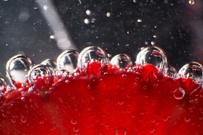 Bubbles on fresh strawberry piece