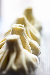 Close up of Georgian khinkali dumplings