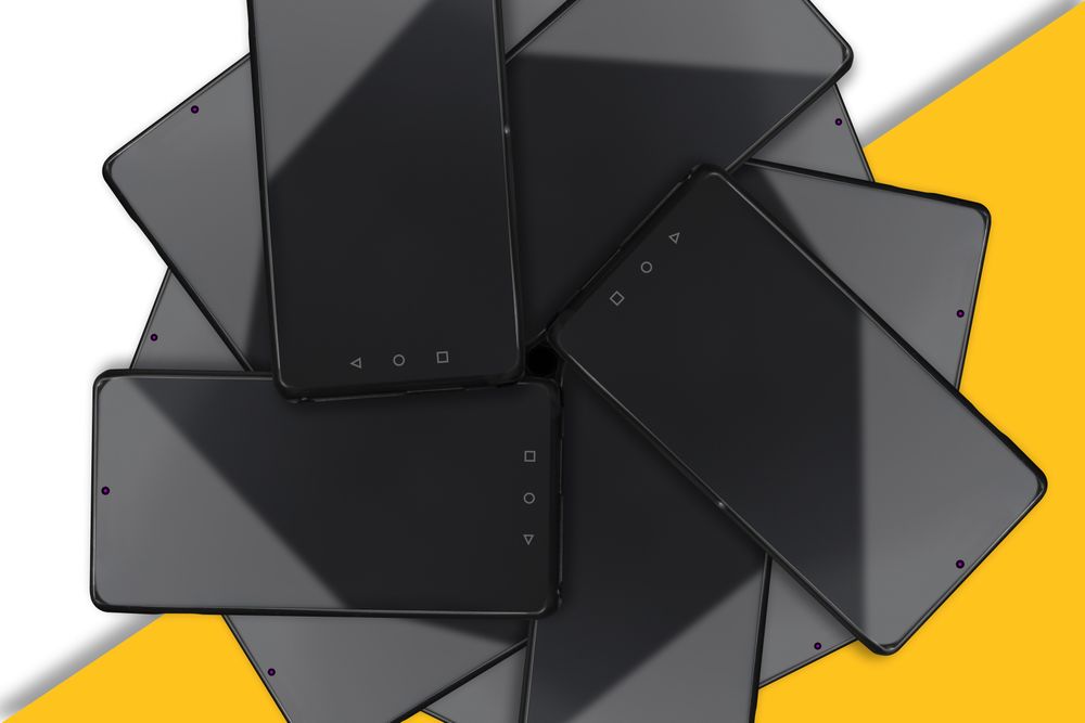 Mobile phones in a geometric pattern