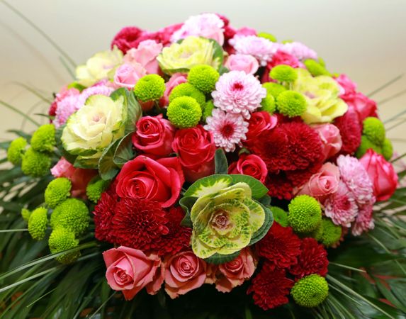 Pink and green bouquet of flowers