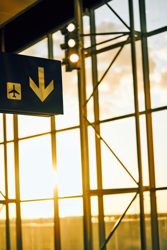 Signposts with image on airplane pointing direction