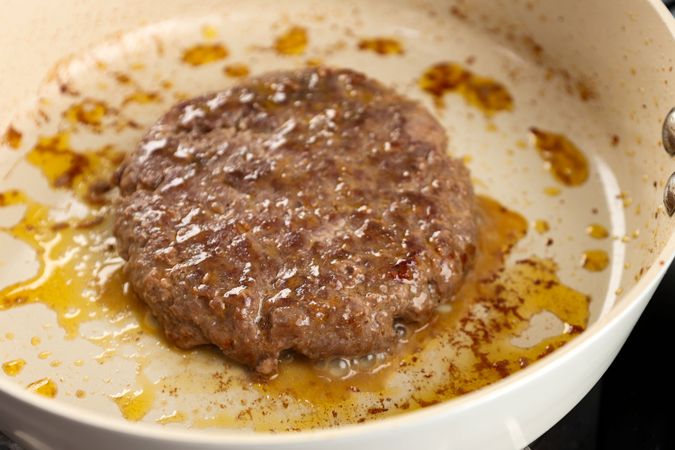 Cooking Burger Patty on Non Sticky Pan, Making Homemade Burgers
