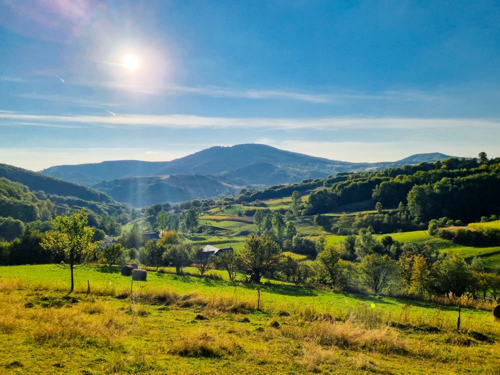 A sunlit meadows and clouds 