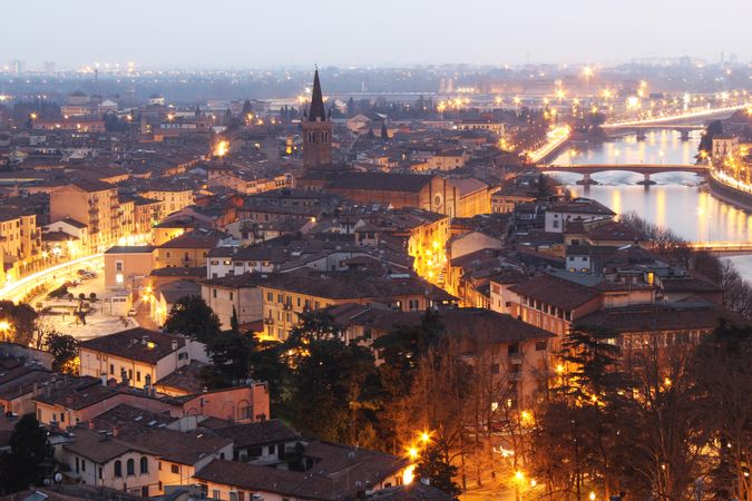 Aerial view of city of Florence during night time
