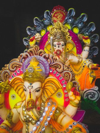 Hindu deity figurines in close-up