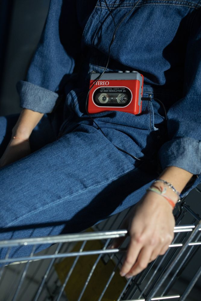 Cassette tape on a person's hip