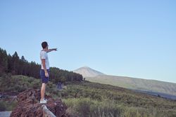 Man observing nature from fence